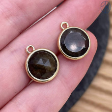 Подвеска круг лабрадор, цвет золото 10 мм