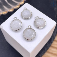 Подвеска круг лунный камень, цвет серебро 10 мм
