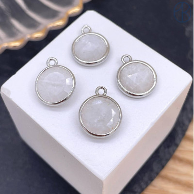 Подвеска круг лунный камень, цвет серебро 10 мм