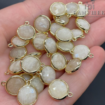 Подвеска круг лунный камень, цвет золото 10 мм