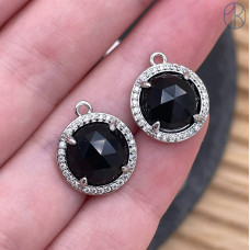 Подвеска круг огранка цирконы агат черный, цвет серебро 13 мм