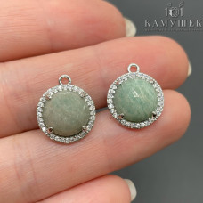 Подвеска круг огранка цирконы амазонит, цвет серебро 13 мм