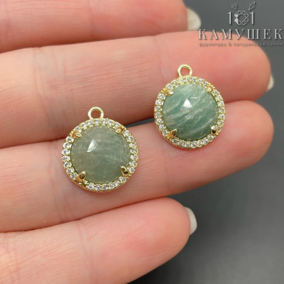 Подвеска круг огранка цирконы амазонит, цвет золото 13 мм