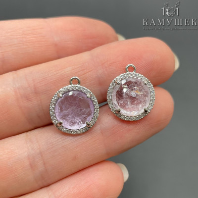 Подвеска круг огранка цирконы аметист лавандовый, цвет серебро 13 мм