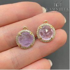 Подвеска круг огранка цирконы аметист лавандовый, цвет золото 13 мм