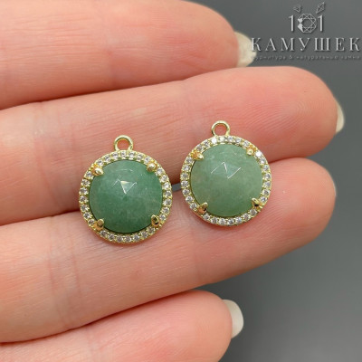 Подвеска круг огранка цирконы авантюрин зеленый, цвет золото 13 мм