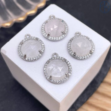 Подвеска круг огранка цирконы горный хрусталь, цвет серебро 13 мм