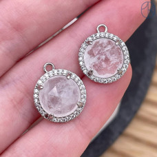 Подвеска круг огранка цирконы горный хрусталь, цвет серебро 13 мм
