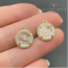 Подвеска круг огранка цирконы горный хрусталь, цвет золото 13 мм