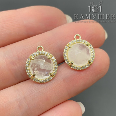 Подвеска круг огранка цирконы горный хрусталь, цвет золото 13 мм