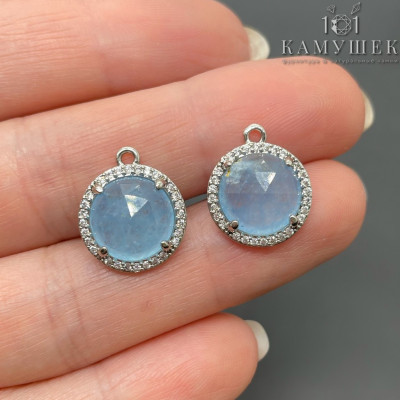 Подвеска круг огранка цирконы кварц тонированный голубой, цвет серебро 13 мм
