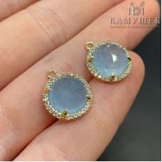 Подвеска круг огранка цирконы кварц тонированный голубой, цвет золото 13 мм