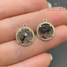 Подвеска круг огранка цирконы кварц турмалиновый, цвет золото 13 мм