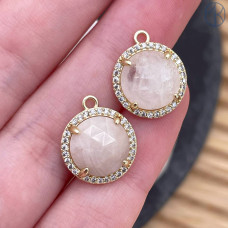 Подвеска круг огранка цирконы лунный камень, цвет золото 13 мм