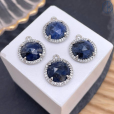 Подвеска круг огранка цирконы содалит, цвет серебро 13 мм