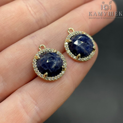 Подвеска круг огранка цирконы содалит, цвет золото 13 мм