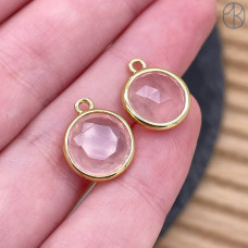 Подвеска круг розовый кварц, цвет золото 10 мм