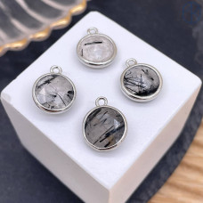 Подвеска круг турмалиновый кварц огранка, цвет серебро 10 мм