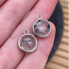 Подвеска круг турмалиновый кварц огранка, цвет серебро 10 мм