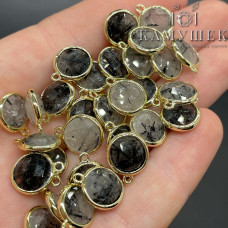 Подвеска круг турмалиновый кварц огранка, цвет золото 10 мм