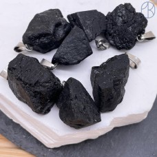 Подвеска кусок черный турмалин (шерл), цвет серебро ~ 20-30 мм