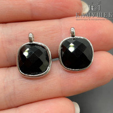Подвеска квадрат агат черный, цвет серебро 14 мм