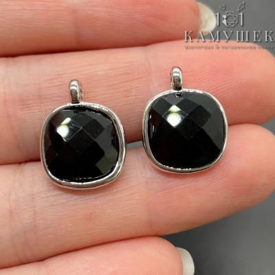 Подвеска квадрат агат черный, цвет серебро 14 мм
