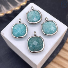 Подвеска квадрат амазонит, цвет серебро 14 мм