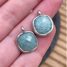 Подвеска квадрат амазонит, цвет серебро 14 мм