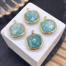 Подвеска квадрат амазонит, цвет золото 14 мм