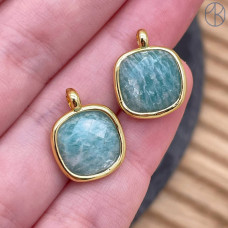 Подвеска квадрат амазонит, цвет золото 14 мм