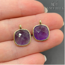 Подвеска квадрат аметист, цвет золото 14 мм