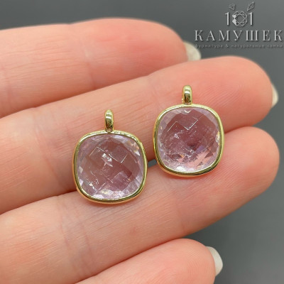 Подвеска квадрат аметист лавандовый, цвет золото 14 мм