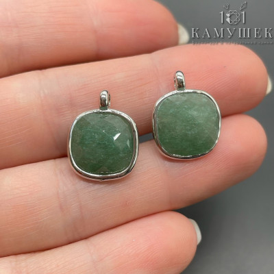 Подвеска квадрат авантюрин зеленый, цвет серебро 14 мм