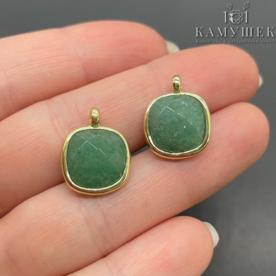 Подвеска квадрат авантюрин зеленый, цвет золото 14 мм