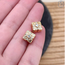 Подвеска квадрат циконы, цвет золото 12 мм