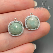 Подвеска квадрат цирконы амазонит, цвет серебро 14 мм