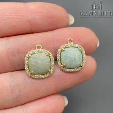 Подвеска квадрат цирконы амазонит, цвет золото 14 мм