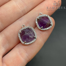 Подвеска квадрат цирконы аметист, цвет серебро 14 мм