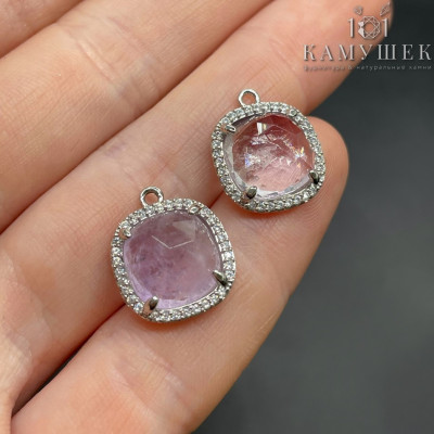 Подвеска квадрат цирконы аметист лавандовый, цвет серебро 14 мм