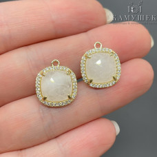 Подвеска квадрат цирконы горный хрусталь, цвет золото 14 мм