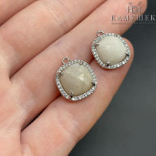Подвеска квадрат цирконы лунный камень, цвет серебро 14 мм