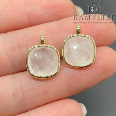 Подвеска квадрат горный хрусталь, цвет золото 14 мм