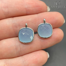 Подвеска квадрат кварц тонированный голубой, цвет серебро 14 мм