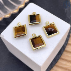 Подвеска квадрат огранка тигровый глаз, цвет золото 10 мм