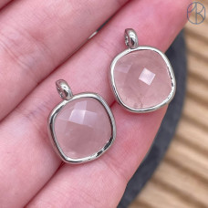 Подвеска квадрат розовый кварц, цвет серебро 14 мм