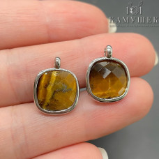 Подвеска квадрат тигровый глаз, цвет серебро 14 мм