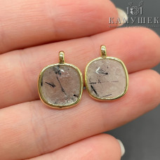 Подвеска квадрат турмалиновый кварц, цвет золото 14 мм