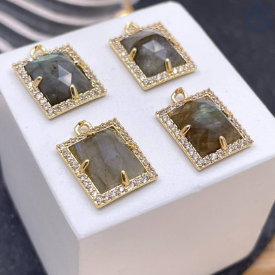 Подвеска лабрадор прямоугольник, цвет золото 13х11 мм