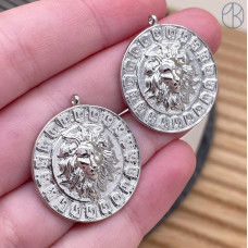 Подвеска лев, цвет серебро 25 мм